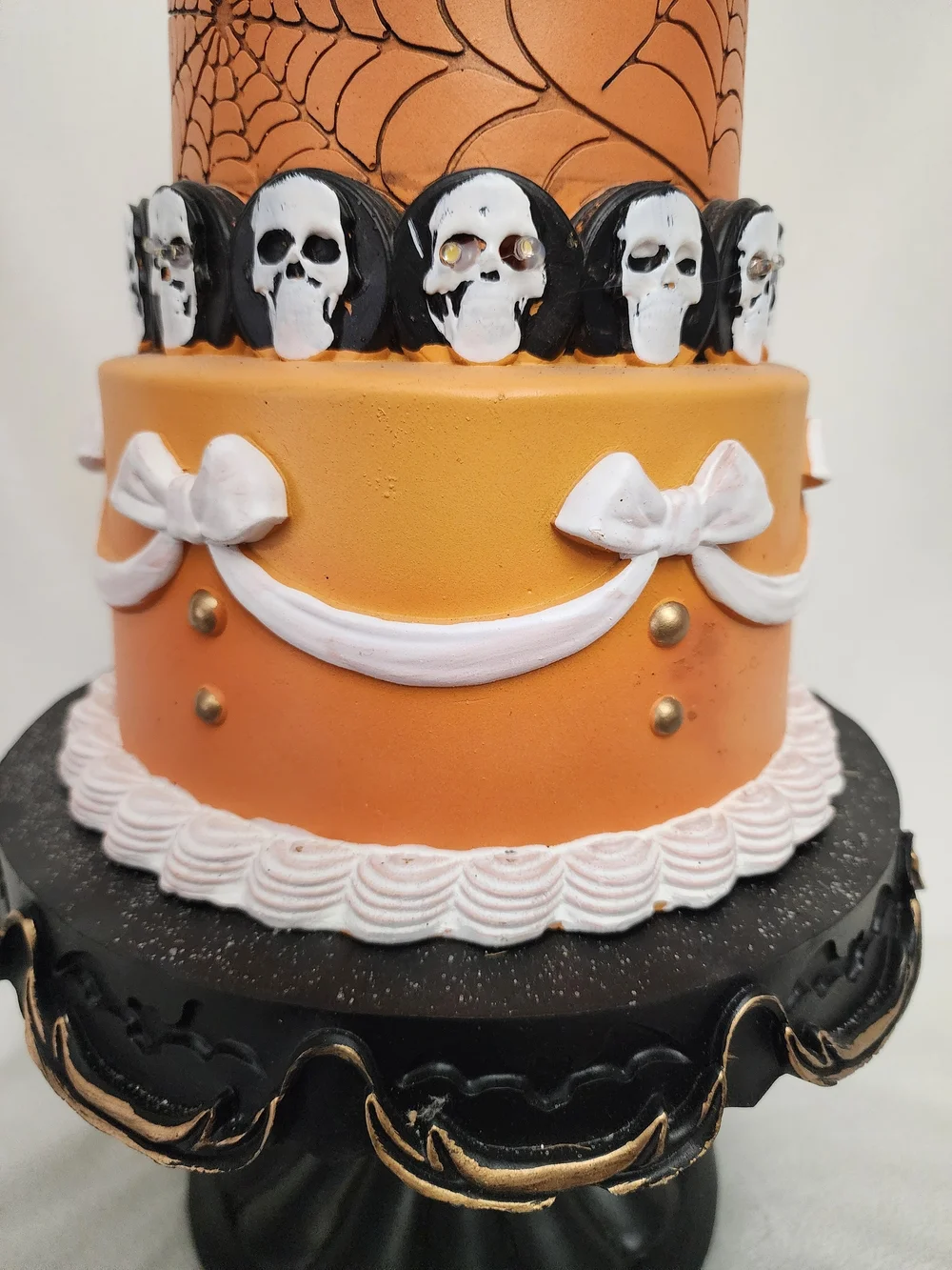 Halloween Skull Tiered Cake Decoration - Orange & Black